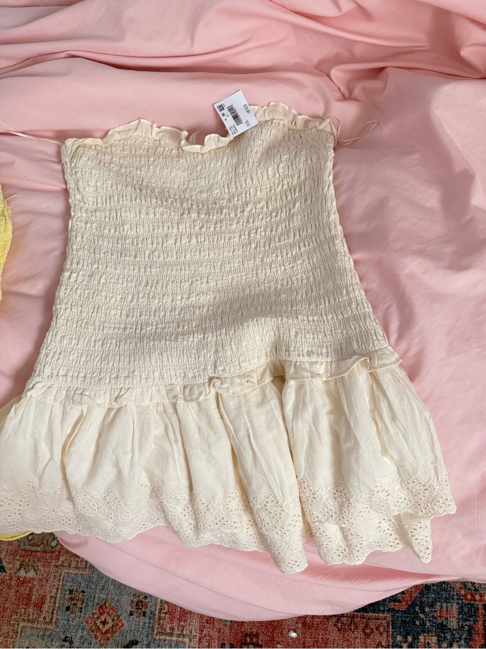 American Eagle Outfitters Cream Smocked Ruffle Mini Dress
